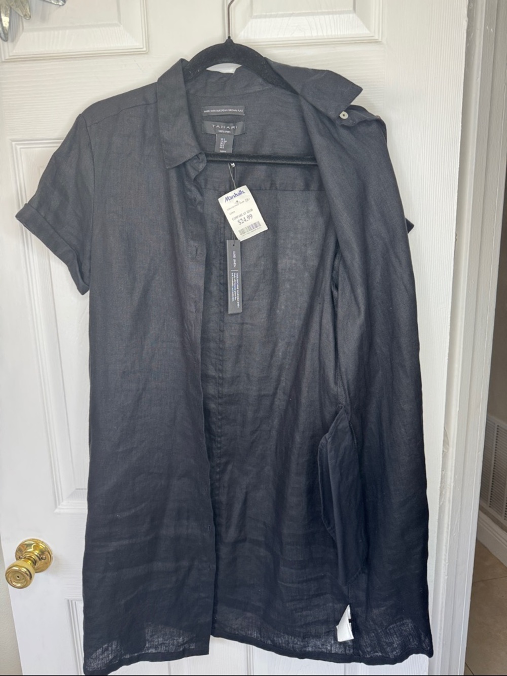 Tahari Black Short Sleeve 100% Linen Shirt Dress. Brand New with tags. Sz S - Picture 9 of 10